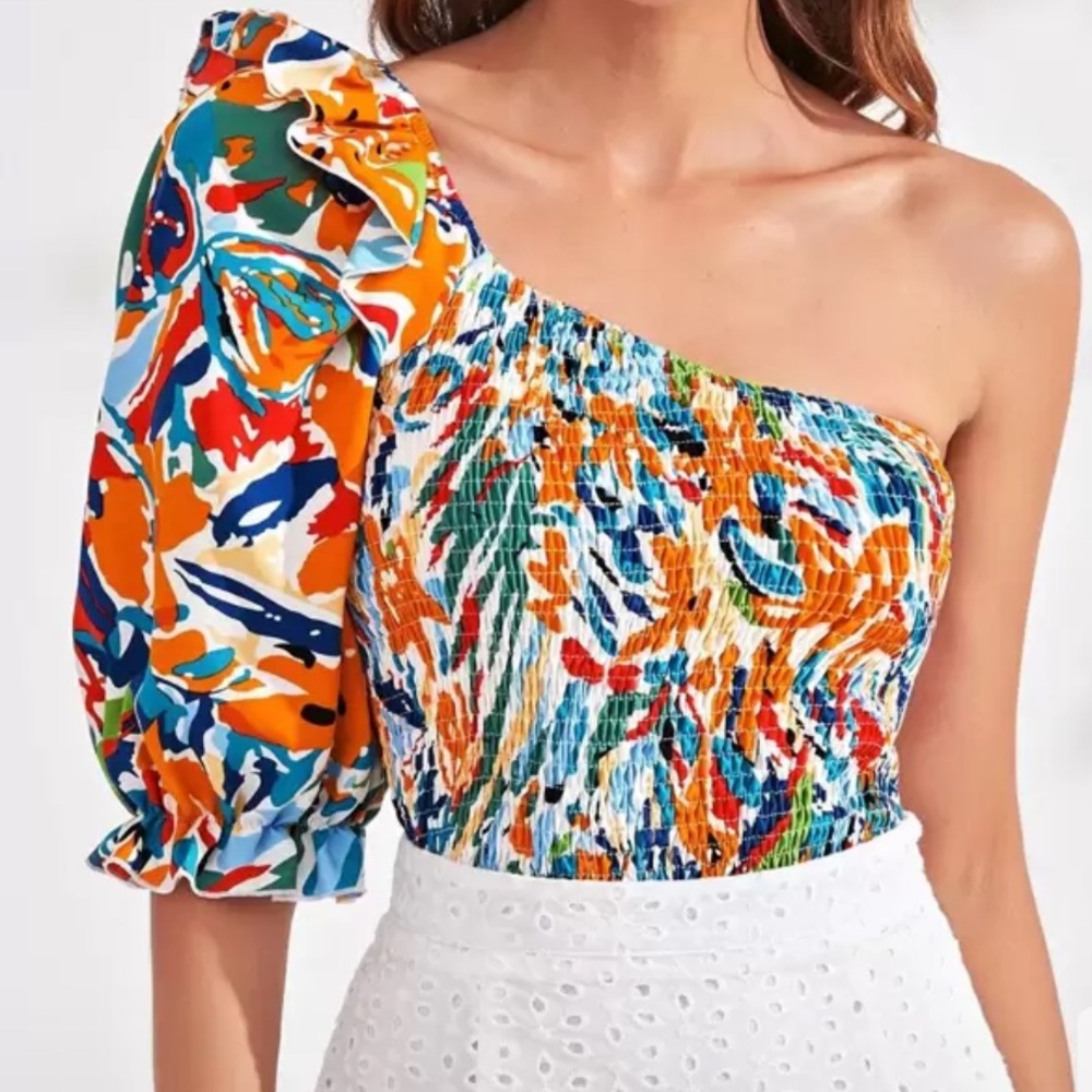 Colorful One-Shoulder Women's Top